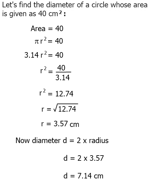 How to find the diameter of a circle from its area